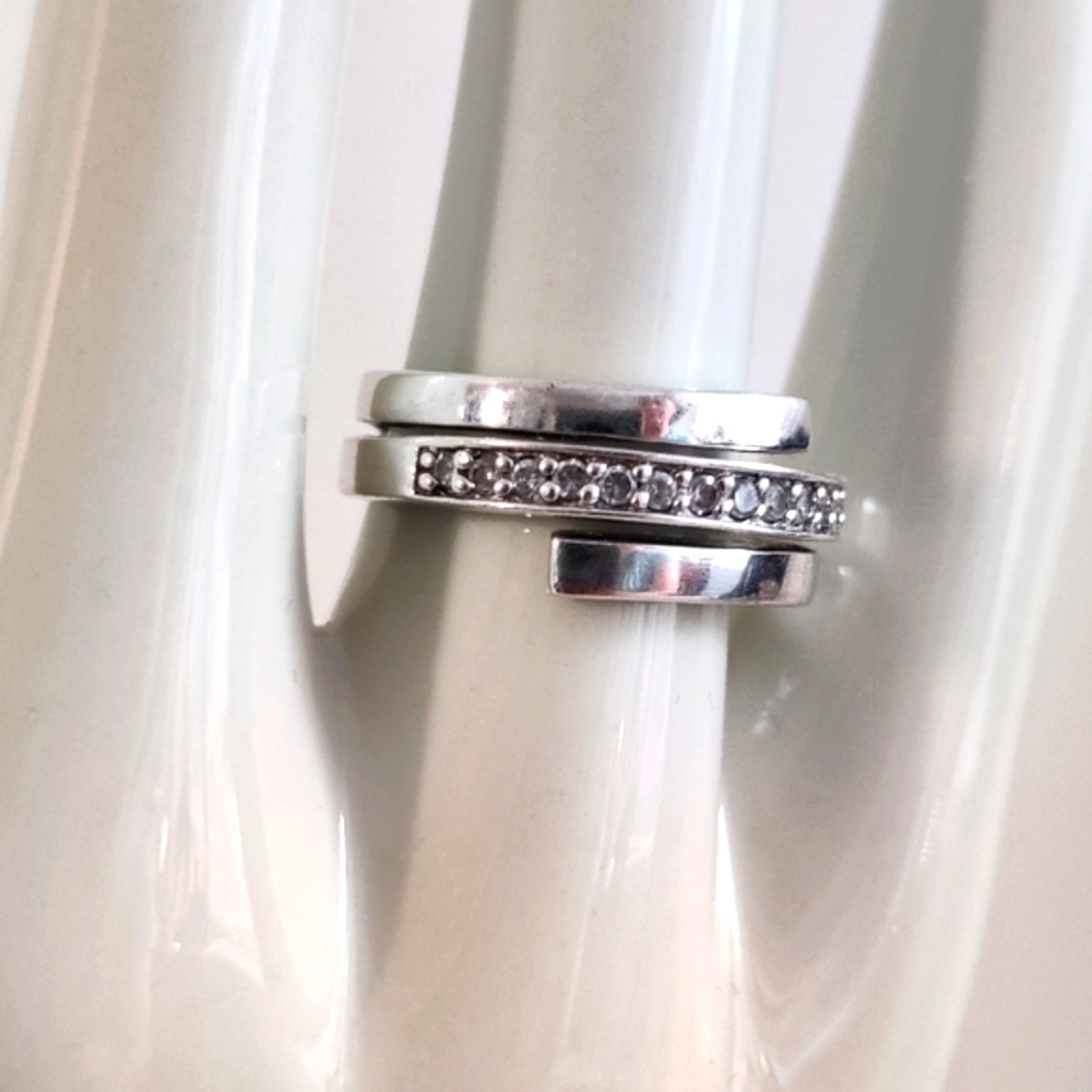 Modernist Sterling Silver Ring w/Cubic Zirconia